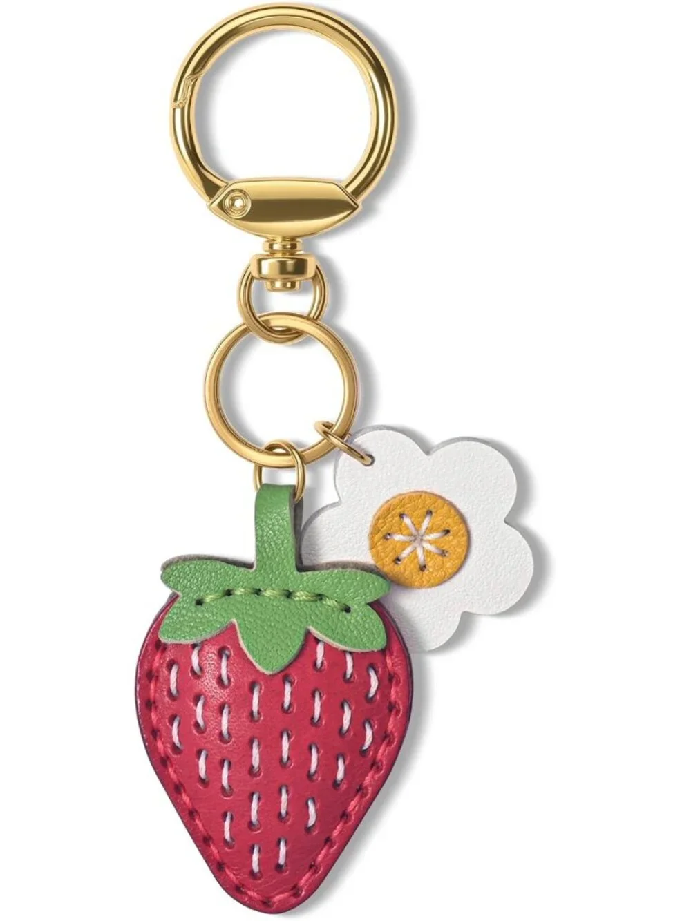 Handmade Double-Sided Strawberry Bag Charm | Top-Grain Leather Purse Accessory
